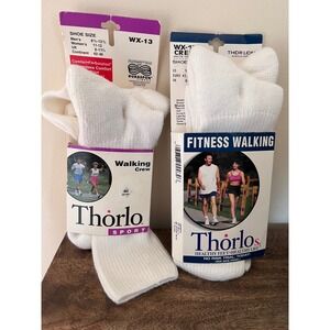 VTG Thorlo Sport Walking Crew Socks Mens 8.5-12.5, Womens 11-12 White Cushioned